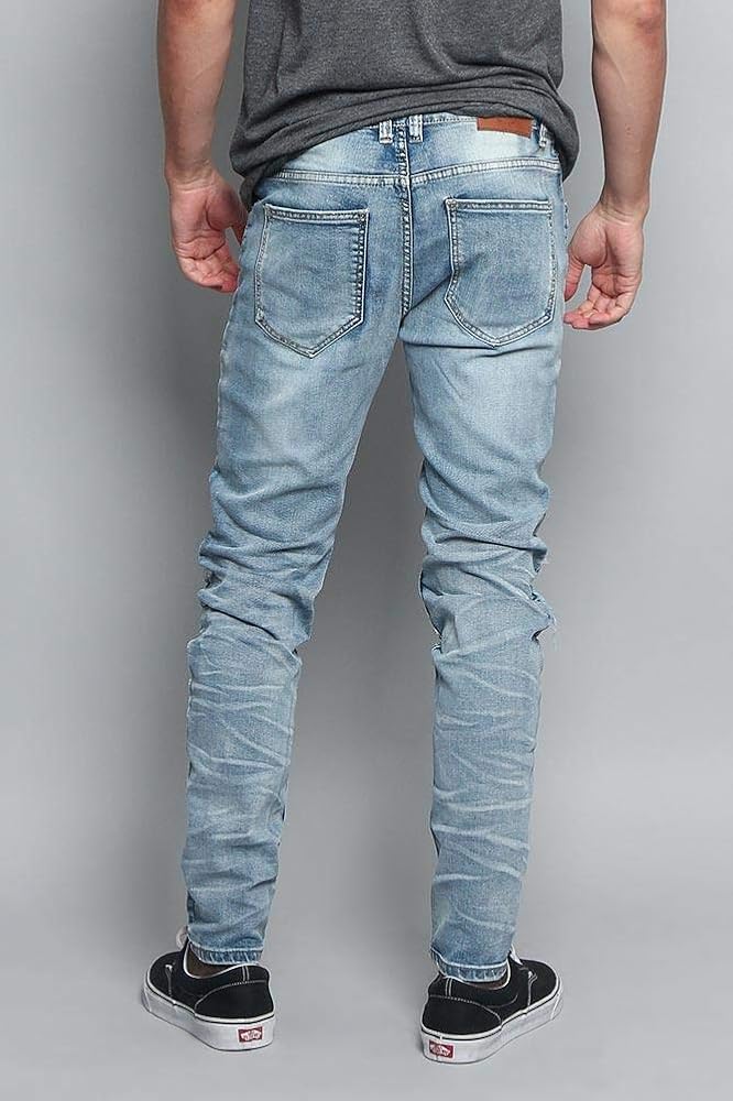 Victorious Men's Distressed Skinny Slim Fit Moto Biker Denim